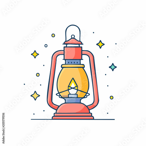 Vintage kerosene lantern with flame and stars