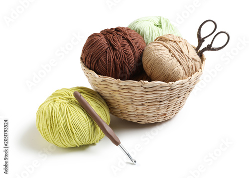 Basket with knitting yarn, ...