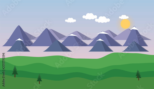 Twilight Mountain View with Soft Clouds Vector Illustration