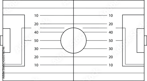 American Football Field Layout Vector with Minimalist Grid Yard Lines and Sports Strategy Line Art