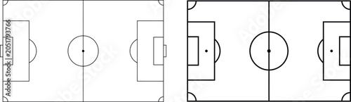 Soccer Field Diagram Icon Set with Minimalist Football Pitch Top View Strategy Line Art Vectors