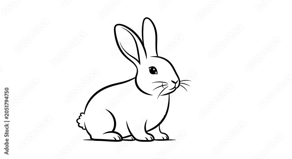 Obraz premium Minimalist black and white line drawing of a sitting rabbit