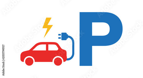 Fotografie Electric car charging at parking spot, symbol of eco-friendly transport