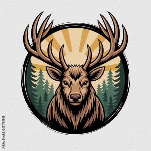 Foto Majestic deer with large antlers in forest.