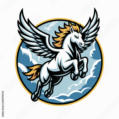 Majestic Pegasus Illustration with Wings Spread.