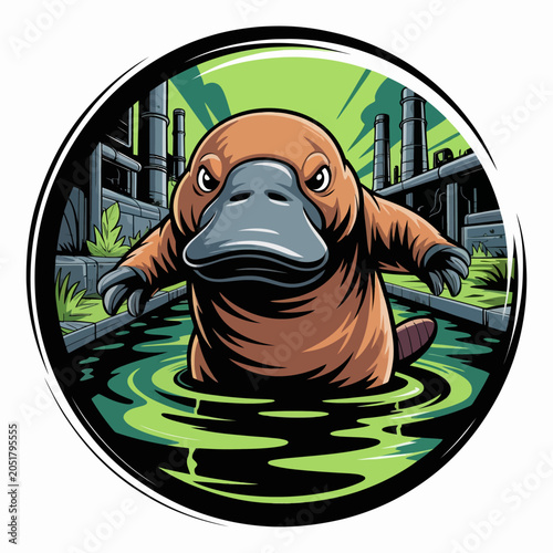 Illustration of Platypus in Urban Water Environment.