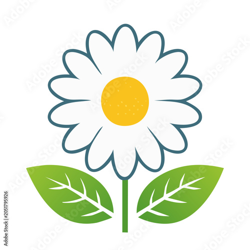 Simple daisy flower icon with green leaves
