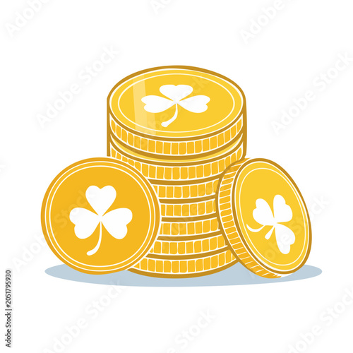Stack of gold coins with shamrock symbol