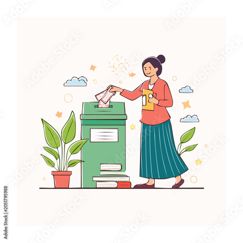 Woman casting vote into ballot box