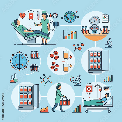 Tableau sur toile Medical professionals facilitate blood donation and laboratory analysis