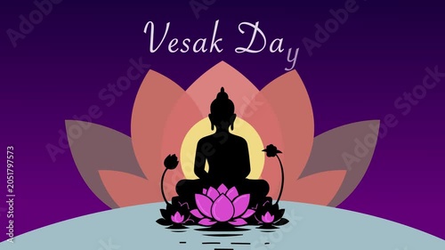 Vesak Day Greeting with Buddha Meditation and Lotus Flower Looping Animation