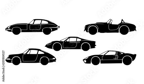 Schilderij op canvas Sleek Classic Car Silhouette Vector Collection with Vintage Sports Automobile De
