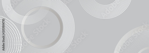 Abstract light gray background with overlapping minimalist circular lines. Modern design with glowing twisted line style. Innovative vector template for banner, flyer, website. EPS. 3