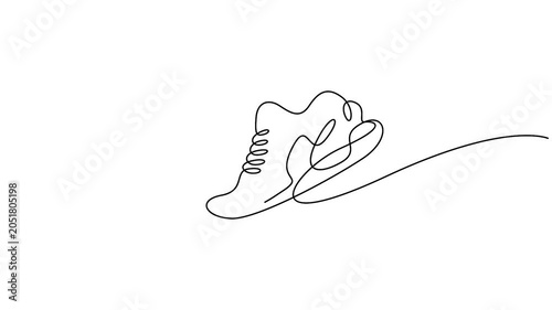 Running shoe animation in minimalist continuous line drawing style for fitness video projects. Minimalist self-drawing animation of a running shoe icon in elegant single line art.