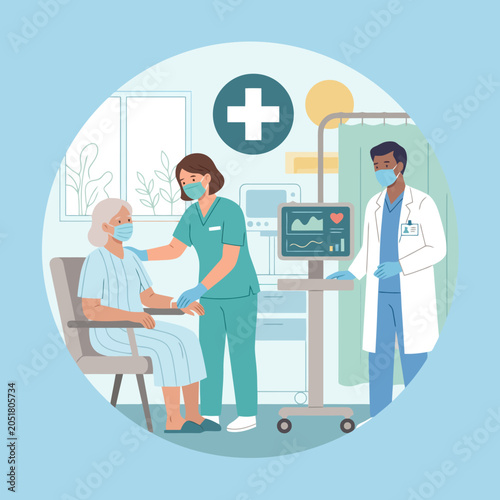 Bilde på lerret Medical professionals attend to a patient in a healthcare setting