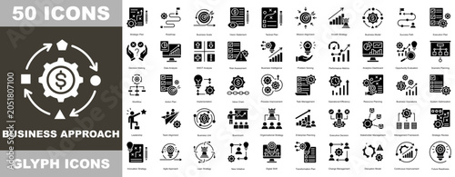 Foto Business approach icon set, a Glyph style collection