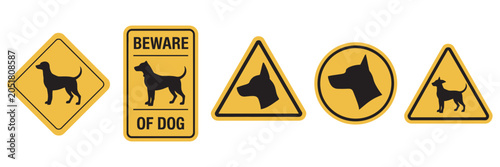 Schilderij op canvas Dog Beware Sign Vector Icon Featuring Guard Dog Warning Symbol with Caution and