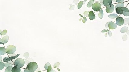 Watercolor eucalyptus leaf border frame on white background with eucalyptus