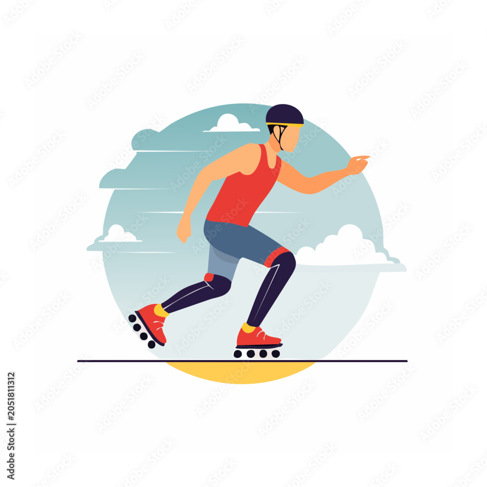 Obraz premium Man roller skating with helmet and protective gear