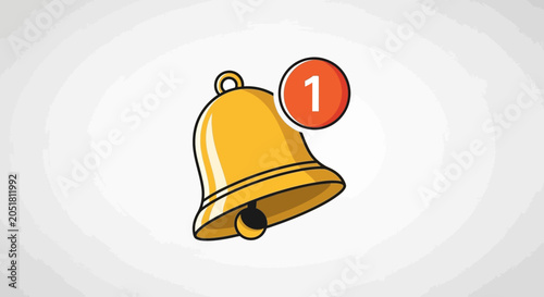 Golden Bell Notification Icon with Number One Badge
