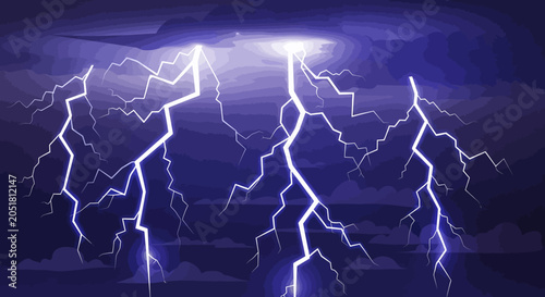 Obraz na płótnie Intense Lightning Strikes During a Dark Thunderstorm