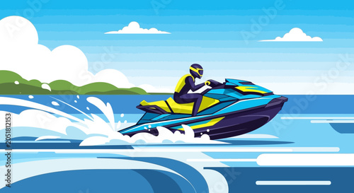 Tableau sur toile Jet Ski Rider Speeding on Water, Summer Recreation, Active Lifestyle