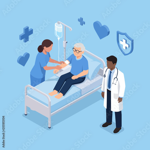 Slika na platnu Medical professionals attend to a patient in a hospital room