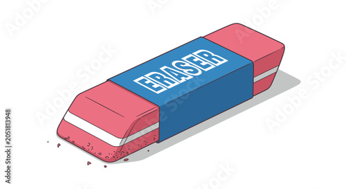 Bilde på lerret Pink eraser with blue label and word ERASER, erasing mistakes, stationery, schoo