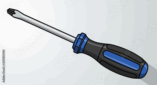 Cuadro en lienzo Phillips Head Screwdriver with Blue and Black Handle on Light Gray Background