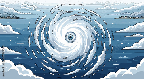 Quadro su tela Pixel Art Hurricane Eye Over Ocean with Islands and Clouds