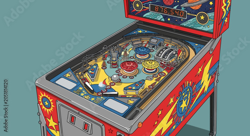 Fotografía Retro Space Pinball Machine Game, Vintage Arcade Entertainment