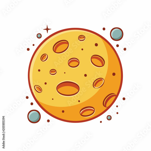 Cartoon Moon with Craters and Stars
