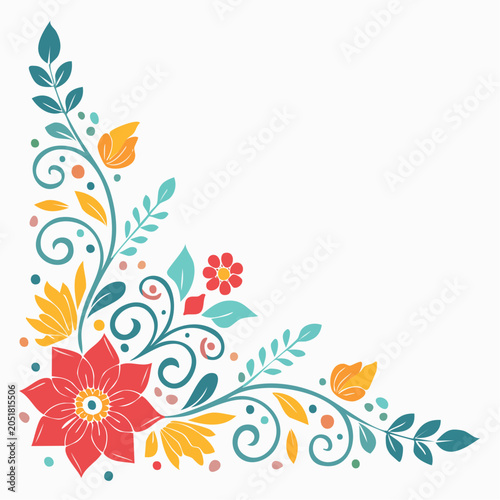Decorative Floral Corner Element with Swirls and Leaves