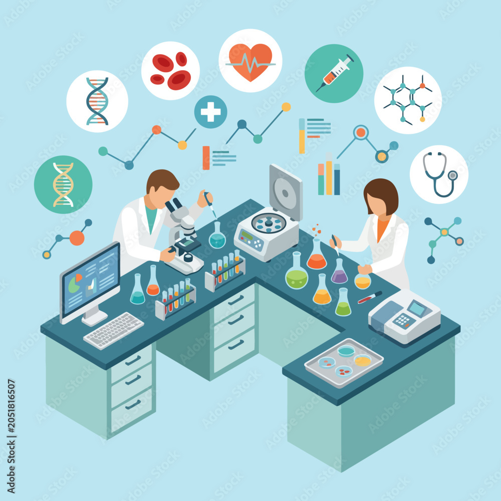 Naklejka premium Scientists conduct research in a modern laboratory setting