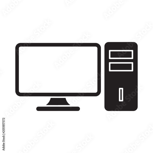 computer monitor and tower flat icon desktop