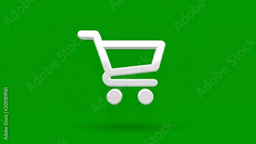 White shopping cart icon on green background for commerce and design