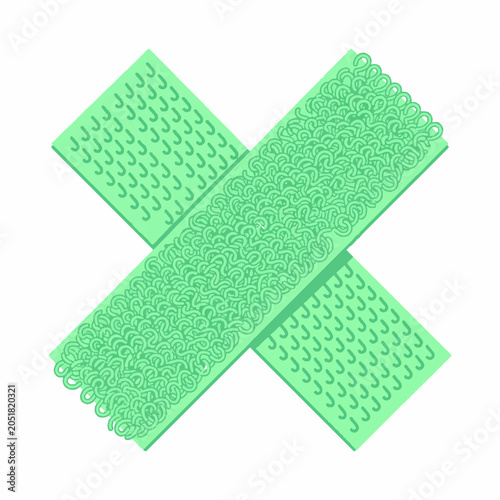 Top view of a light green velcro hook and loop fastening tape cross.