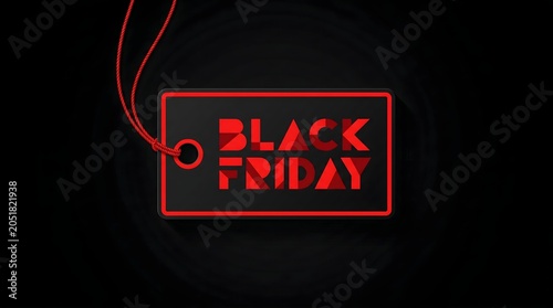 Black Friday Sale Tag with Red Neon Glow and Dark Background for Promotional Offers and Marketing Campaigns