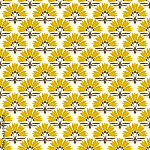 Seamless floral pattern in vintage retro style, suitable for fabric, paper printing, wallpaper, and backgrounds. Vector illustration.