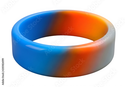 Blue and orange silicone rubber ring band isolated on transparent background