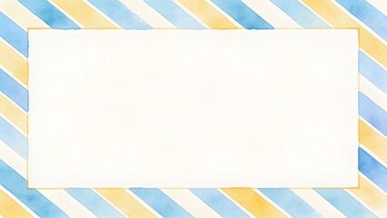 Diagonal striped watercolor painted border frame with blue and yellow lines