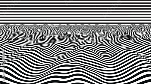 Fotografie Abstract Black and White Wavy Stripes Background with Optical Illusion Op Art Ho