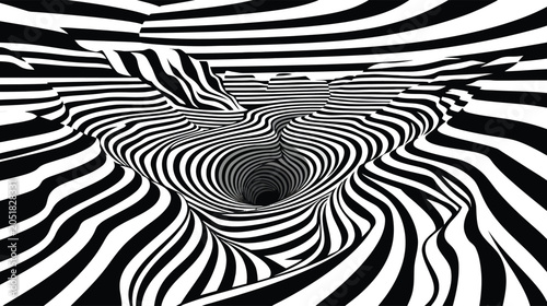 Canvas Print Abstract Black and White Wavy Background with Optical Illusion Stripes and Deep