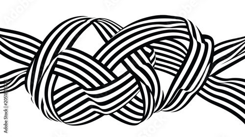 Obraz na płótnie Abstract Black and White Wavy Line Knot Background, Op Art Striped Ribbon Illust