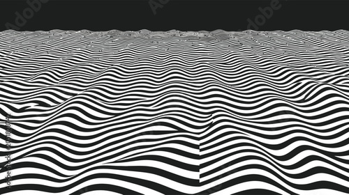 Fotografi Abstract Black and White Wavy Stripe Background with Optical Illusion Hypnotic R