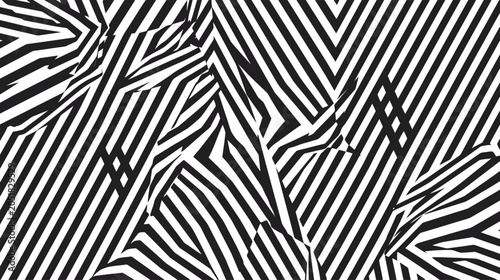 Tableau sur toile Abstract Black and White Wavy Background with Geometric Stripes and Optical Illu
