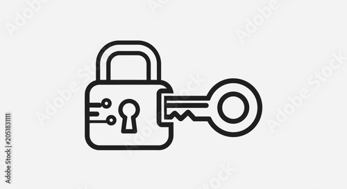 Minimalist digital security icon with padlock and key outline.