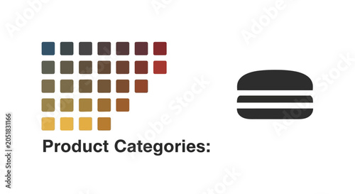 Minimalist graphic icon of a hamburger with a color palette display.