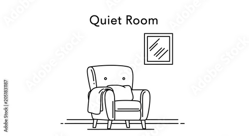 Minimalist hand drawn sketch of a cozy armchair in a quiet room setting.