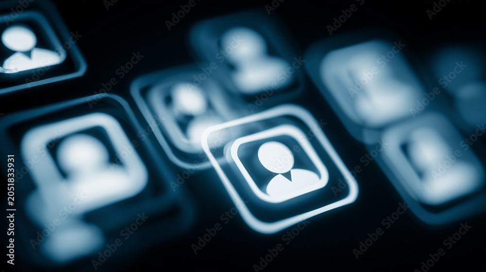 Obraz premium Digital profile icons on a network interface representing online identity, recruitment and connected user management. 
